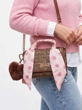 Juicy Couture Chestnut Chino Flap Crossbody Bag Set w/ Strawberry Scarf in Box